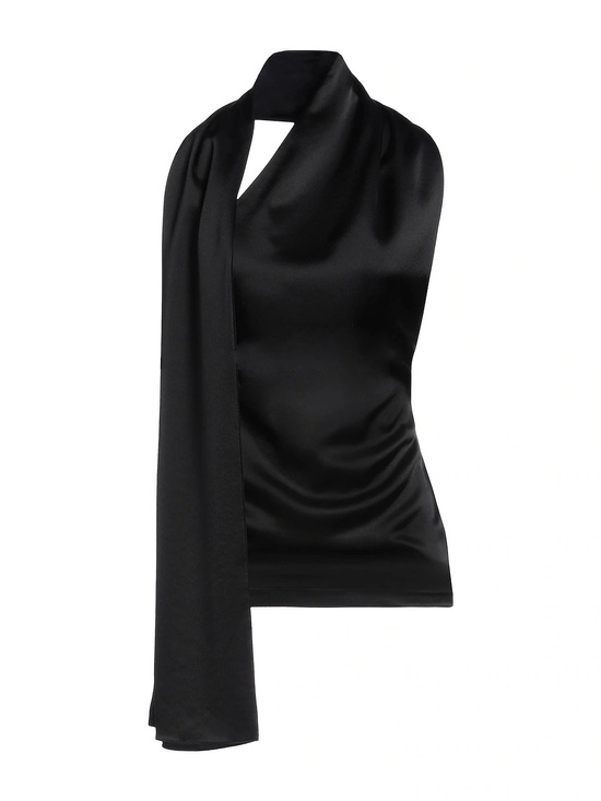 Loewe Tops - LOEWE Black Satin Scarf Halter Top